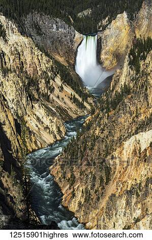 Waterfall and river on rugged terrain, Yellowstone National Park, Wyoming, United States of America View Large Photo Image Stock Photograph - Waterfall and river on rugged terrain, Yellowstone National Park, Wyoming, United States of America. Fotosearch