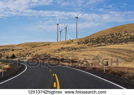 Wind turbines are found along a road in Gilliam County; Arlington, Oregon, United States of America View Large Photo Image Stock Photograph - Wind turbines are found along a road in Gilliam County; Arlington, Oregon, United States of America. Fotosearch