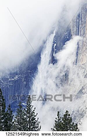 Stock Photograph - Yosemite Falls in winter, Yosemite Valley, Yosemite National Park; California, United States of America. Fotosearch
