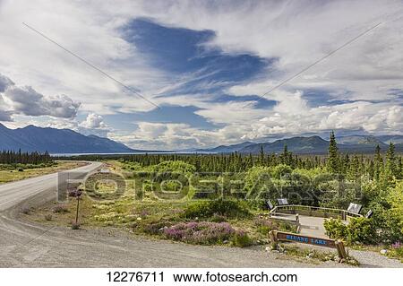 A scenic turnout and highway sign along the Alaska Highway, Kluane Lake, Northern Yukon Territory, Canada, Summer View Large Photo Image Stock Image - A scenic turnout and highway sign along the Alaska Highway, Kluane Lake, Northern Yukon Territory, Canada, Summer. Fotosearch