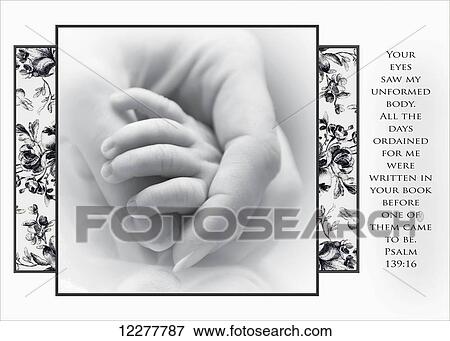 Artwork with Bible scripture and an image of a mother holding her newborn's little hand; Chilliwack, British Columbia, Canada View Large Photo Image Stock Photo - Artwork with Bible scripture and an image of a mother holding her newborn's little hand; Chilliwack, British Columbia, Canada. Fotosearch