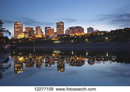 Stock Photo - City of Edmonton at dusk; Edmonton, Alberta, Canada. Fotosearch