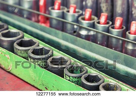 Close up of a socket set and tools at an electrical power plant, Prudhoe Bay, Arctic Alaska, USA, Summer View Large Photo Image Stock Photography - Close up of a socket set and tools at an electrical power plant, Prudhoe Bay, Arctic Alaska, USA, Summer. Fotosearch