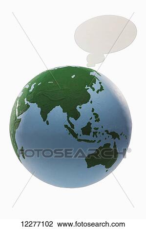 Stock Image - Globe with talking bubble; Edmonton, Alberta, Canada. Fotosearch