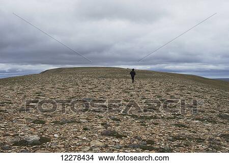 Picture - Hiking up Mount Pelly, Ovayok Territorial Park, near Cambridge Bay; Nunavut, Canada. Fotosearch