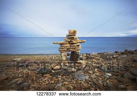 Stock Photo - Inukshuk, Western Arm near Cambridge Bay; Nunavut, Canada. Fotosearch