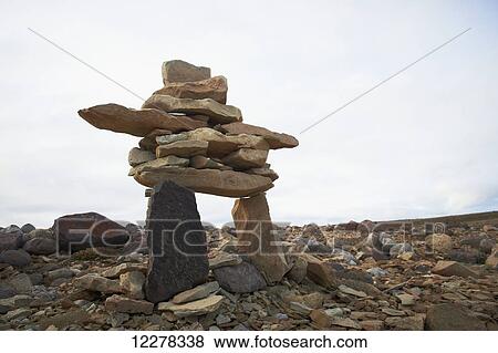 Stock Photo - Inukshuk, Western Arm near Cambridge Bay; Nunavut, Canada. Fotosearch