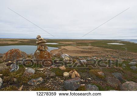 Stock Photo - Inukshuk, Western Arm, near Cambridge Bay; Nunavut, Canada. Fotosearch