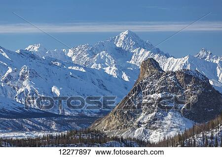 Stock Photo - North side of the Chugach Mountains seen from the Glenn Highway east of Sheep Mountain, Southcentral Alaska, USA. Fotosearch