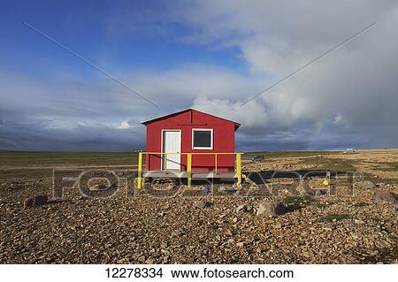 Picture - Red cabin on the tundra, Western Arm; Cambridge Bay, Nunavut, Canada. Fotosearch