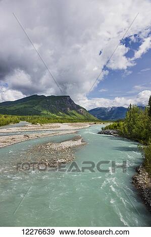 Stock Photo - Scenic view of the Racing River along the Alaska Highway, British Columbia, Canada. Fotosearch