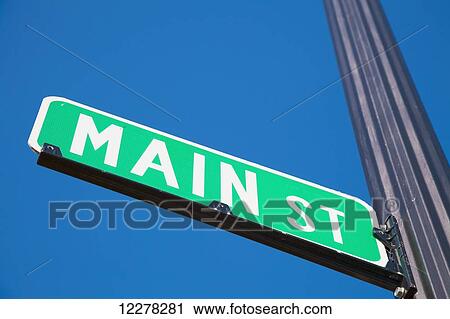 Stock Image - Street sign for Main Street; Wheaton, Illinois, United States of America. Fotosearch