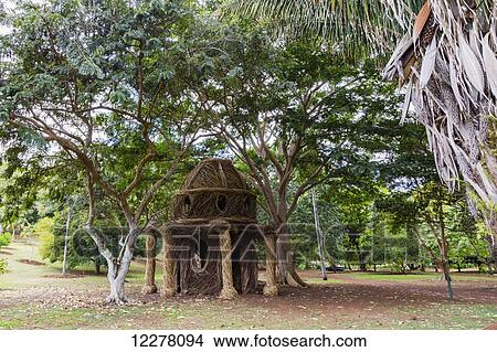 Picture - View of the Birthday Palace constructed with invasive plant species, McBride Garden; Poipu, Kauai, Hawaii, United States of America. Fotosearch