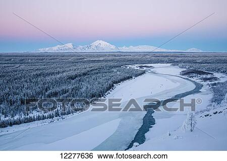 View of the Wrangell Mountains above the Copper River Valley at dusk, Southcentral Alaska, Winter View Large Photo Image Stock Photograph - View of the Wrangell Mountains above the Copper River Valley at dusk, Southcentral Alaska, Winter. Fotosearch