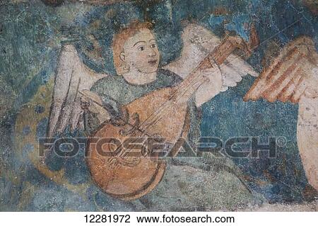 Stock Image - 16th century frescos, Church of San Bernadino de Siena and Convent of Sisal, founded in 1552; Valladolid, Yucatan, Mexico. Fotosearch