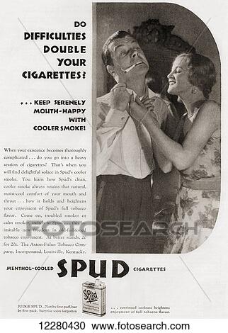 1930's American advertisement for Menthol-Cooled Spud Cigarettes. From The Literary Digest, published 1930. View Large Photo Image Stock Image - 1930's American advertisement for Menthol-Cooled Spud Cigarettes. From The Literary Digest, published 1930.. Fotosearch