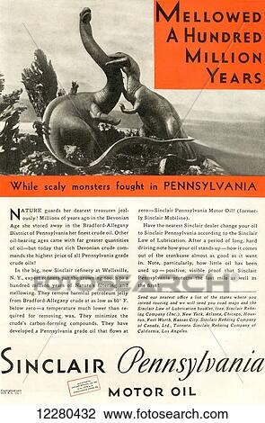 1930's American advertisement for Sinclair Pennsylvania Motor Oil. From The Literary Digest, published 1931. View Large Photo Image Stock Image - 1930's American advertisement for Sinclair Pennsylvania Motor Oil. From The Literary Digest, published 1931.. Fotosearch