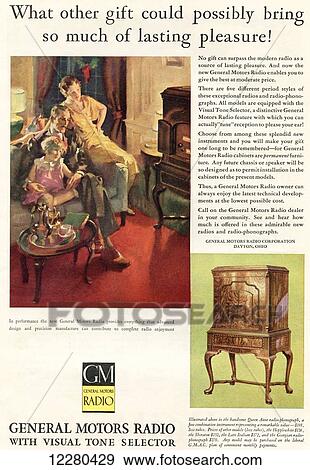 Stock Photo - 1930's American advertisement for General Motors Radios. From The Literary Digest, published 1930.. Fotosearch