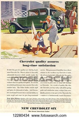 1930's American advertisement for the New Chevrolet Six Passenger Coupe. From The Literary Digest, published 1931. View Large Photo Image Picture - 1930's American advertisement for the New Chevrolet Six Passenger Coupe. From The Literary Digest, published 1931.. Fotosearch