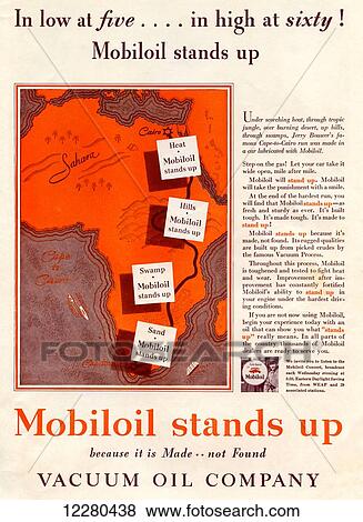 1930's American advertisement for the Mobiloil Vacuum Oil Company. From The Literary Digest, published 1931. View Large Photo Image Stock Photo - 1930's American advertisement for the Mobiloil Vacuum Oil Company. From The Literary Digest, published 1931.. Fotosearch