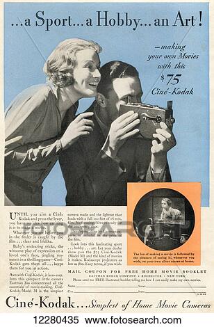 1930's American advertisement for the Ciné-Kodak Home Movie Camera. From The Literary Digest, published 1931. View Large Photo Image Stock Photography - 1930's American advertisement for the Ciné-Kodak Home Movie Camera. From The Literary Digest, published 1931.. Fotosearch