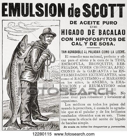 19th century Spanish advertisement for Emulsion de Scott, Scott's Emulsion of pure cod liver oil. From La Ilustracion Española y Americana, published 1892. View Large Photo Image Stock Photography - 19th century Spanish advertisement for Emulsion de Scott, Scott's Emulsion of pure cod liver oil. From La Ilustracion Española y Americana, published 1892.. Fotosearch