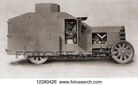 Stock Photograph - A British armoured car during World War One. From The Illustrated War News, published 1915.. Fotosearch