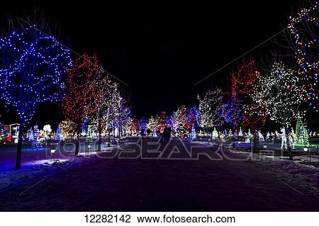 Stock Image - A highly-decorated farm at Christmas; Devon, Alberta, Canada. Fotosearch