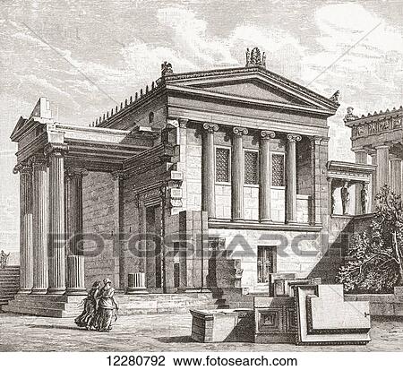Stock Image - A late 19th century reconstruction of The Erechtheion or Erechtheum, an ancient Greek temple on the north side of the Acropolis of Athens in Greece. After Niemann. From Kunstgeschichte In Bildern, published 1902.. Fotosearch