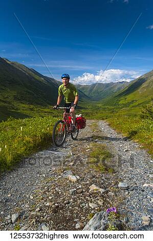 A man riding his mountain bike on the Palmer Valley Road near Hope, Alaska on a sunny summer day in South-central Alaska; Alaska, United States of America View Large Photo Image Stock Photograph - A man riding his mountain bike on the Palmer Valley Road near Hope, Alaska on a sunny summer day in South-central Alaska; Alaska, United States of America. Fotosearch