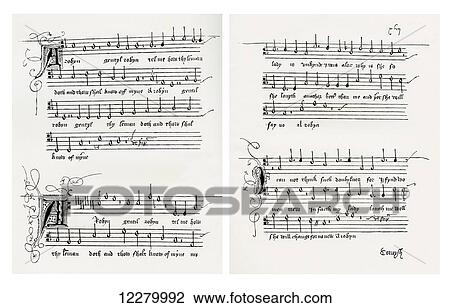 Stock Image -  A Robyn, poem by Sir Thomas Wyatt, also spelled Wiat, set to music by William Cornysh. After the original from the song book of Henry VIII in the British Museum. From The Poems of Sir Thomas Wiat, published 1913.. Fotosearch
