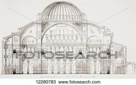 Stock Image - A section of the original architecture of Hagia Sophia, Istanbul, Turkey. From Kunstgeschichte In Bildern, published 1902.. Fotosearch
