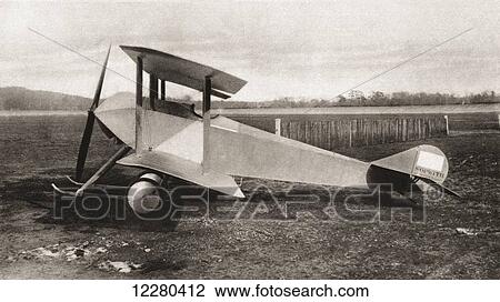 Stock Image - A Sopwith Tabloid, single seater scout tractor biplane used during World War One. From The Illustrated War News, published 1915.. Fotosearch