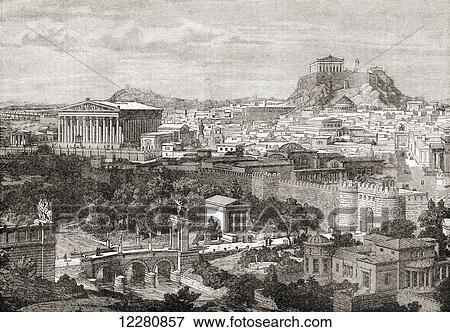 A view of ancient Athens, Greece. From The Review of Reviews, published 1891 View Large Photo Image Stock Photo - A view of ancient Athens, Greece. From The Review of Reviews, published 1891. Fotosearch