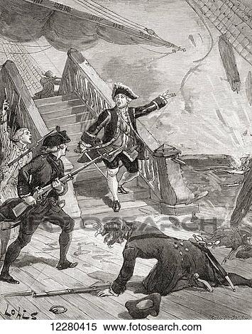 Stock Photography - Admiral Suffren in the Indian Ocean during his campaign against the English in the 18th century. Admiral comte Pierre André de Suffren de Saint Tropez, bailli de Suffren, 1729 –1788. French admiral. From Histoire de France, published c. 1880. Fotosearch