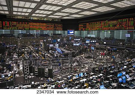 Picture - Agriculture - Empty interior trading floor of the Chicago Board of Trade and Commodities Exchange at the end of the day / Chicago, Illinois, USA.. Fotosearch