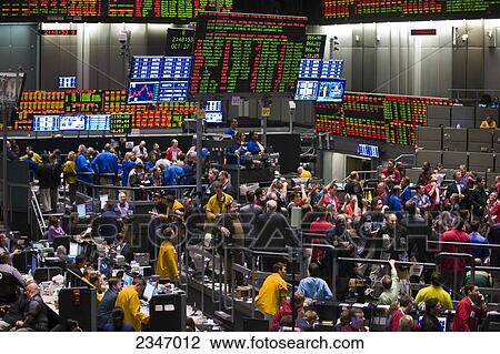 Stock Image - Agriculture - Interior trading floor of the Chicago Board of Trade and Commodities Exchange / Chicago, Illinois, USA.. Fotosearch