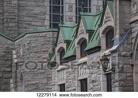 Picture - Architectural detail on exterior of Saint-Michel Basilica-Cathedral; Sherbrooke, Quebec, Canada. Fotosearch