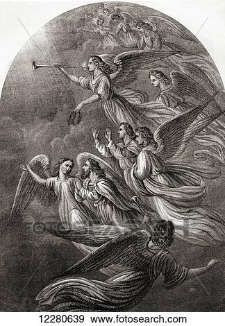 Stock Photo - Ascent of Christian and Hopeful. From The Pilgrim's Progress by John Bunyan. 19th century print.. Fotosearch