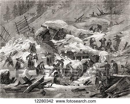 Avalanche in the French Alps in the late 19th century. From L'Univers Illustre, published 1866. View Large Photo Image Stock Image - Avalanche in the French Alps in the late 19th century. From L'Univers Illustre, published 1866.. Fotosearch