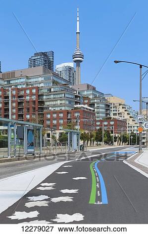Stock Photo - Bicycle path at Harbourfront; Toronto, Ontario, Canada. Fotosearch