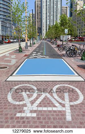 Stock Photography - Bicycle path at Harbourfront; Toronto, Ontario, Canada. Fotosearch