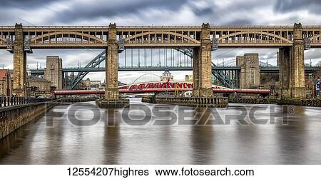 Stock Photograph - Bridges across River Tyne at Newcastle and Gateshead; Newcastle Upon Tyne, Tyne and Wear, England. Fotosearch