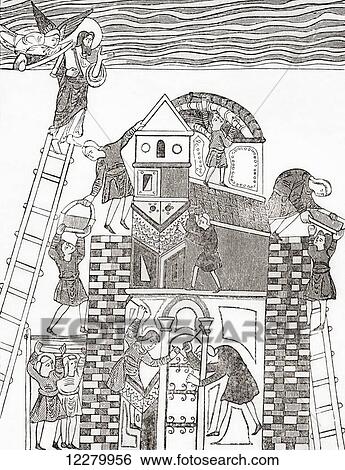 Building the Tower of Babel, after a Saxon manuscript. From Cassell's History of England, published c. 1901 View Large Photo Image Stock Photograph - Building the Tower of Babel, after a Saxon manuscript. From Cassell's History of England, published c. 1901. Fotosearch