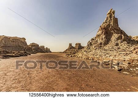 Stock Photograph - Canyon made of salt (mainly sodium chloride, potassium and magnesium), Danakil Depression; Dallol, Afar Region, Ethiopia. Fotosearch