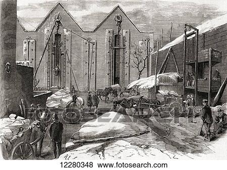 'Carting the Ice'. Mr Charles' ice-stores, Lindsey House, Chelsea, London in the late 19th century. From L'Univers Illustre, published 1866. View Large Photo Image Stock Photo - 'Carting the Ice'. Mr Charles' ice-stores, Lindsey House, Chelsea, London in the late 19th century. From L'Univers Illustre, published 1866.. Fotosearch