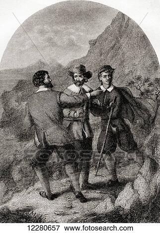 Stock Photo - Christian meeting Timorous and Mistrust. From The Pilgrim's Progress by John Bunyan. 19th century print.. Fotosearch