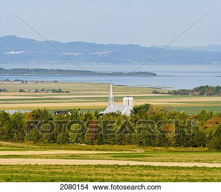 Church And Saint Lawrence River In Bas-Saint-Laurent Region; Saint-Germain, Quebec, Canada View Large Photo Image Picture - Church And Saint Lawrence River In Bas-Saint-Laurent Region; Saint-Germain, Quebec, Canada. Fotosearch