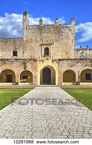 Stock Photo - Church of San Bernadino de Siena and Convent of Sisal, founded in 1552; Valladolid, Yucatan, Mexico. Fotosearch