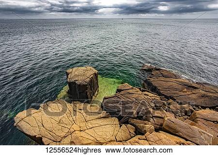 Stock Photograph - Coastline of Balancing Rock, Long Island, Digby Neck; Nova Scotia, Canada. Fotosearch